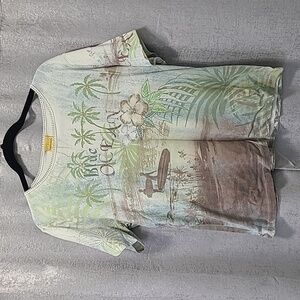 vtg Katina marie XL Blue‎ ocean cotton top. Made in USA